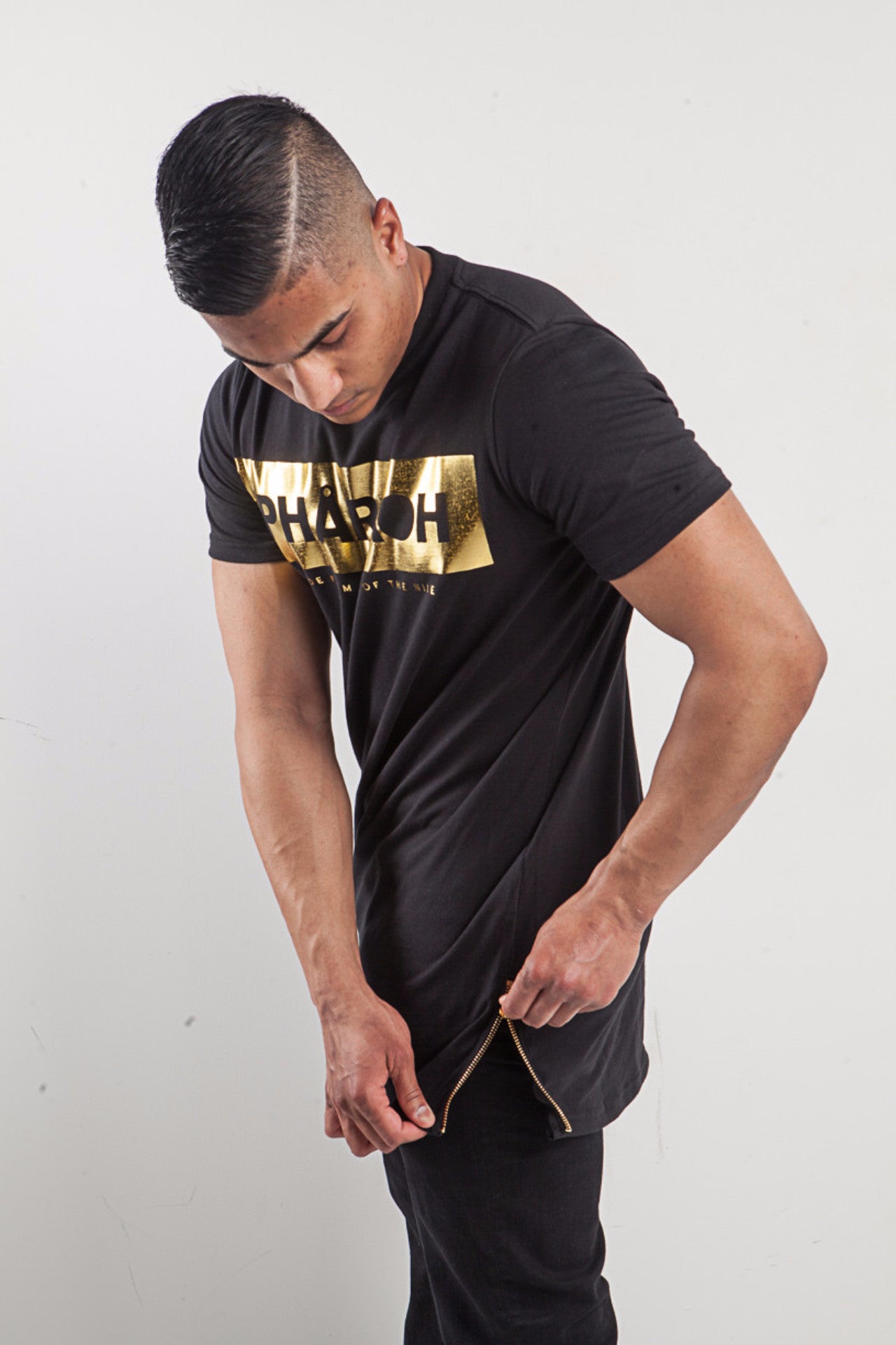 Made From Sins of the Nile Longline Shirt: Gold-Black - Pharaoh Threads